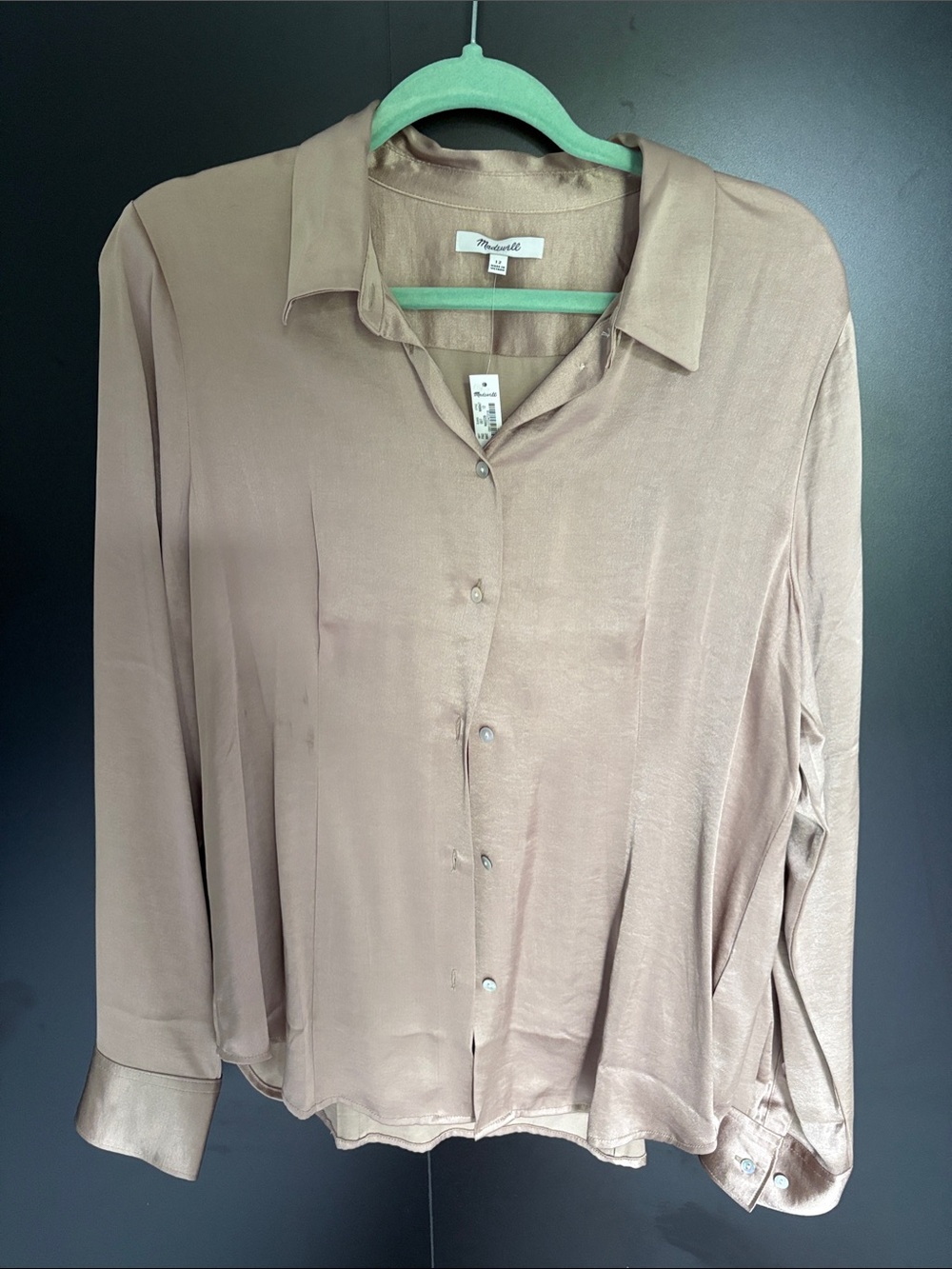 NWT Madewell Women's Satin Button-Down Blouse in gold 12